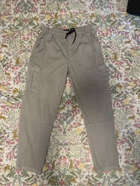 Boohoo Men's Cargo Pants - Taupe with Black Drawstring